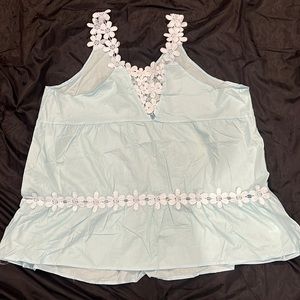 MISSLOOK light blue tank with white flower appliqués. Women’s size 4X. EUC